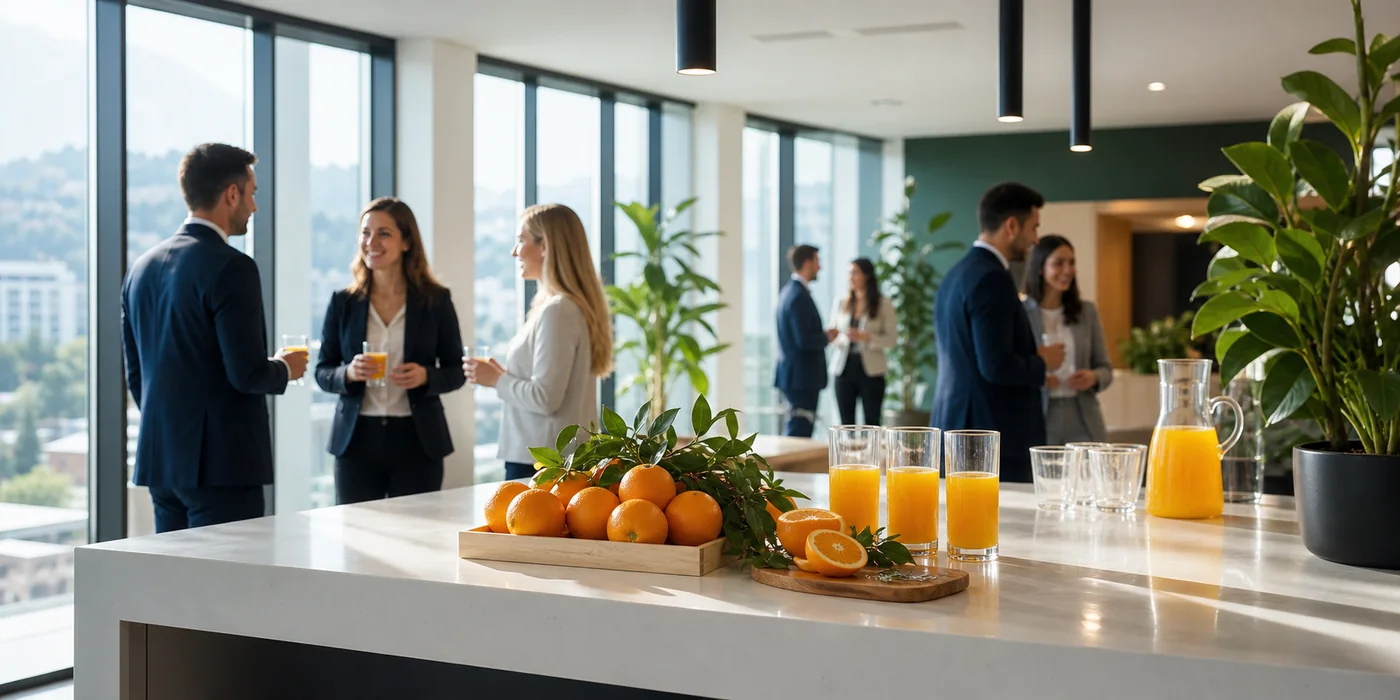 Espace de pause professionnel avec jus d'orange frais